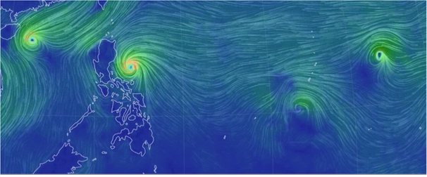 The visual below is so unique that according to Nasa, it is the first time four such weather patterns are captured at the same time since the beginning of record keeping in 1951