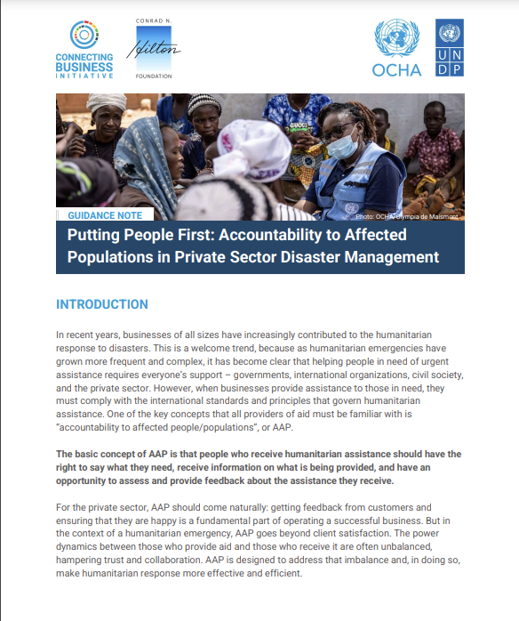 Guidance Note: Putting People First: Accountability to Affected Populations in Private Sector Disaster Management