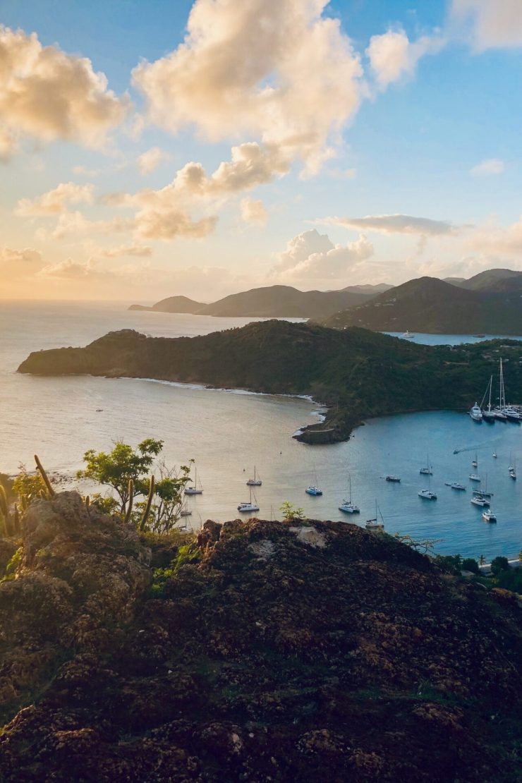 A sunset over a Caribbean island