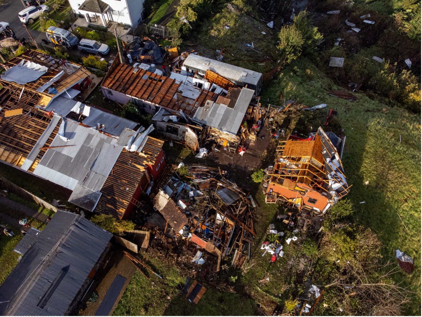 Destroyed houses after the tornado raging through the community of Puerto Varas, Chile. Photo: Desafío Levantemos Chile